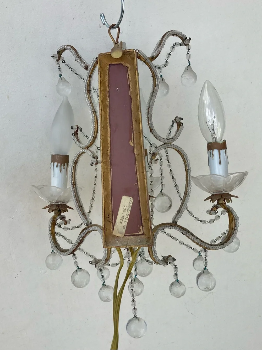 Vintage Italian Macaroni Beaded Glass 3 Light Wall Sconces Pair